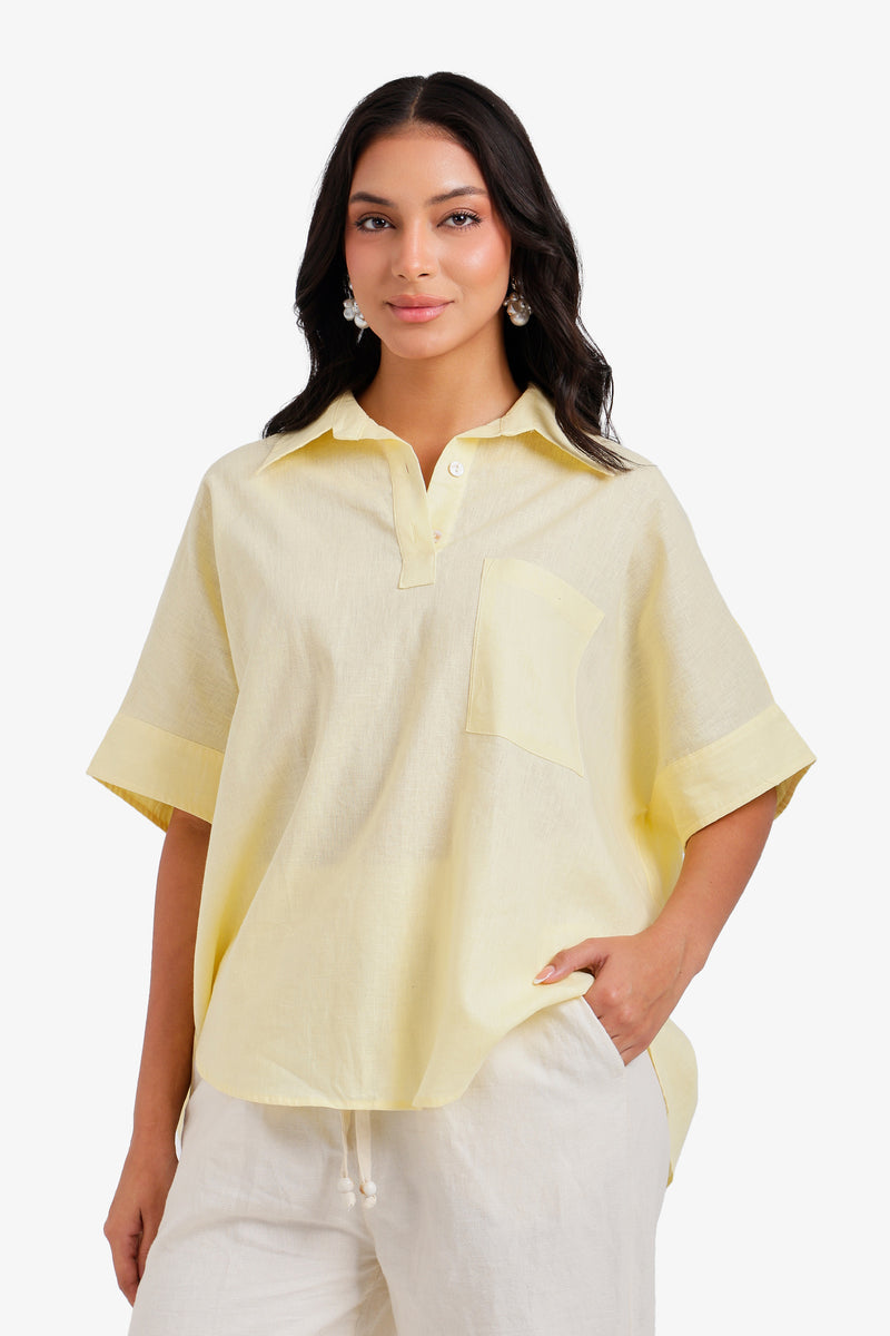 Relaxed Shirt Poncho - Yellow