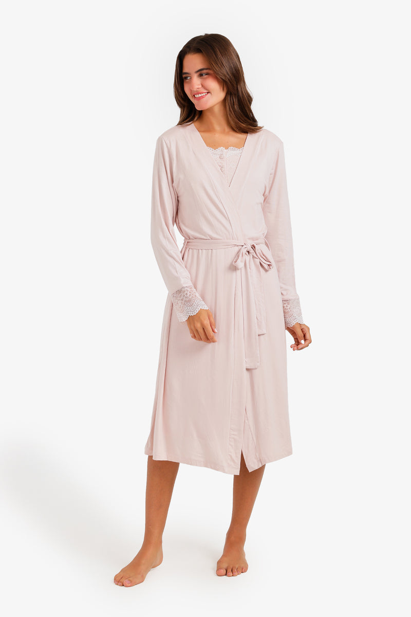 Lace-Trim Maternity Nightgown Set – Peach Blossom