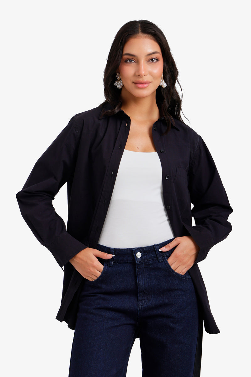 Relaxed Chest-Pocket Shirt - Black