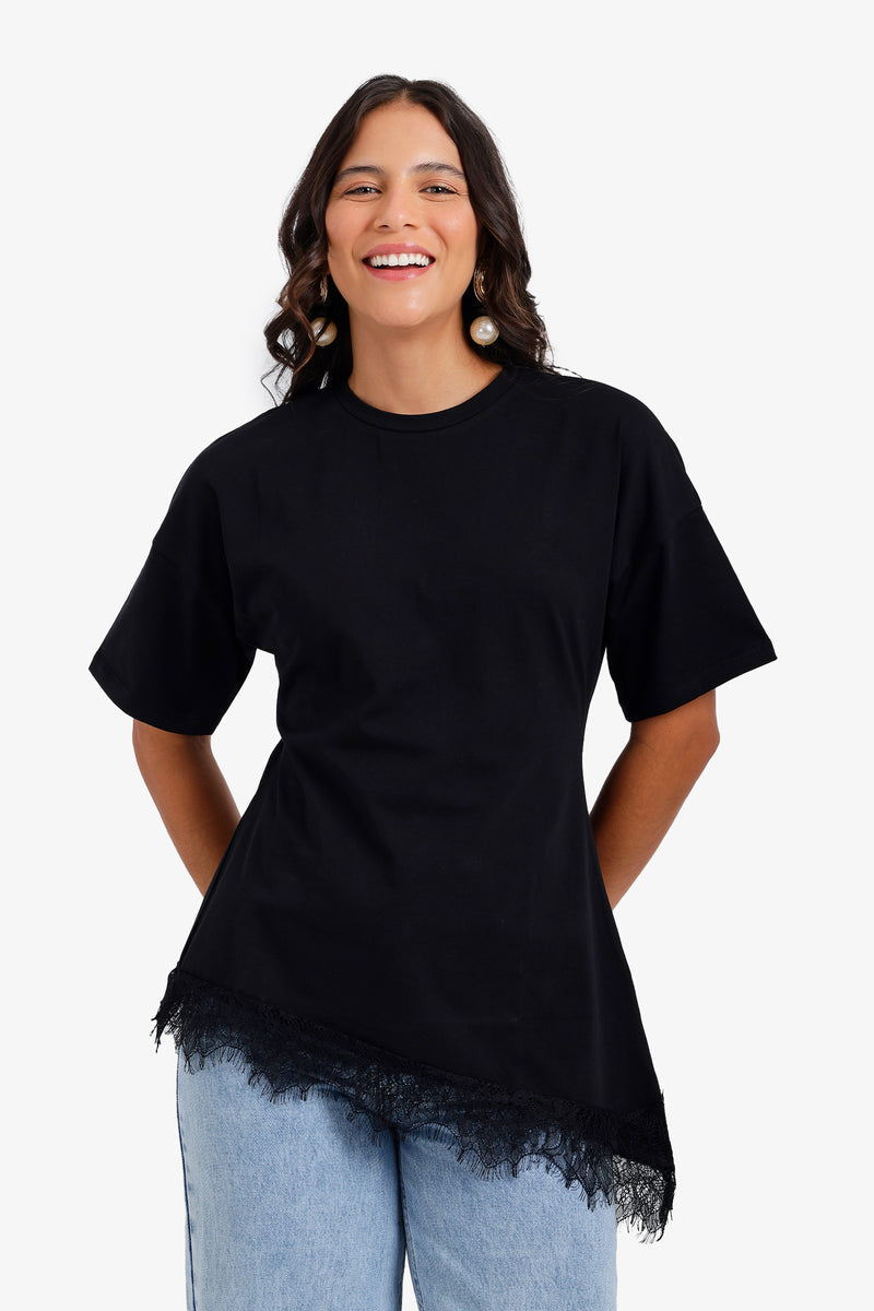 Lace-Detailed Top - Black