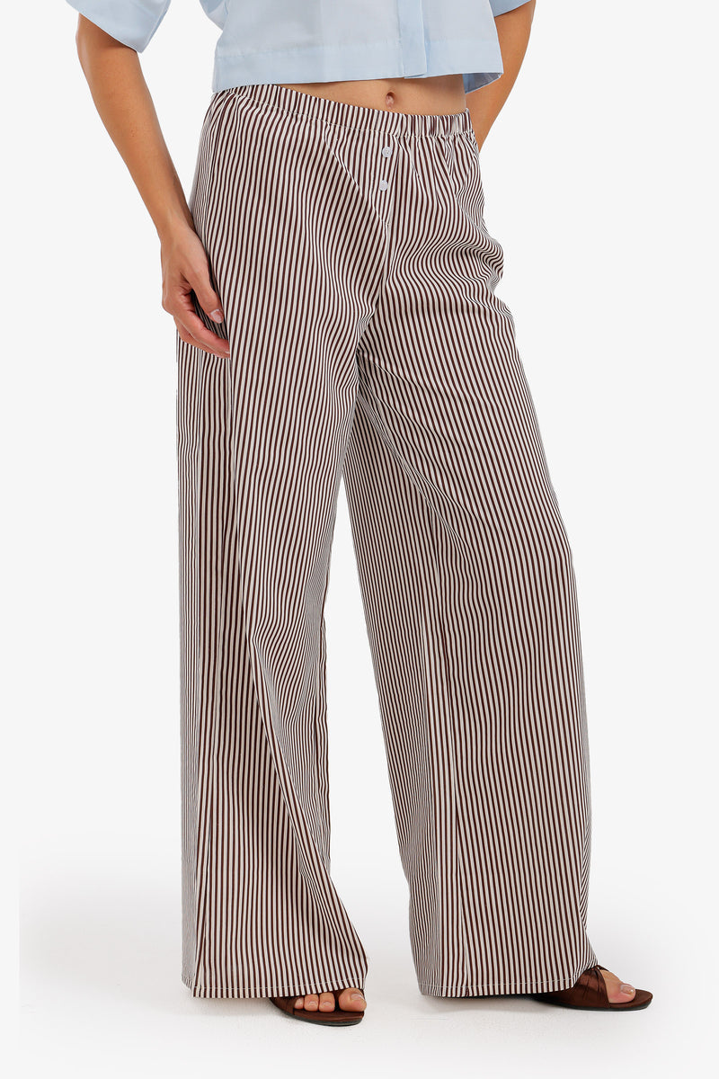 Striped Elasticated Pants - Brown & White