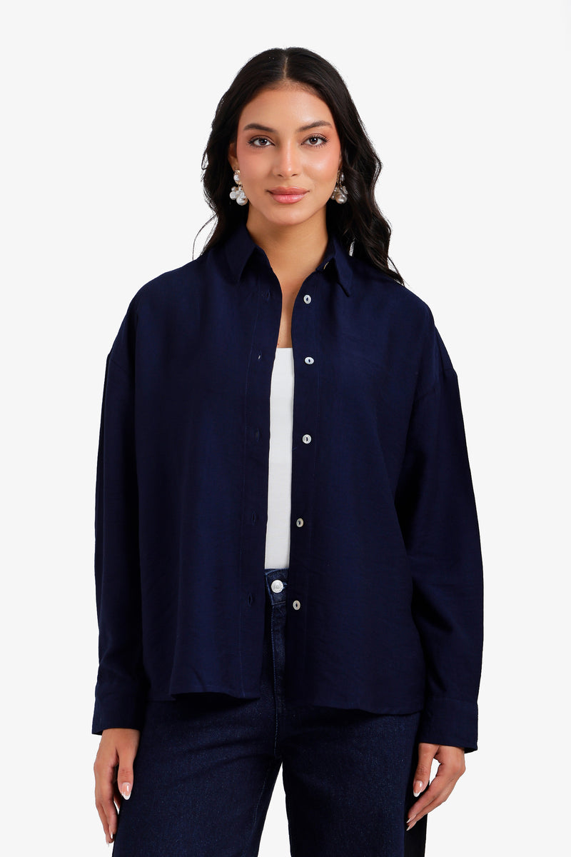 Solid Buttoned Beach Shirt – Navy