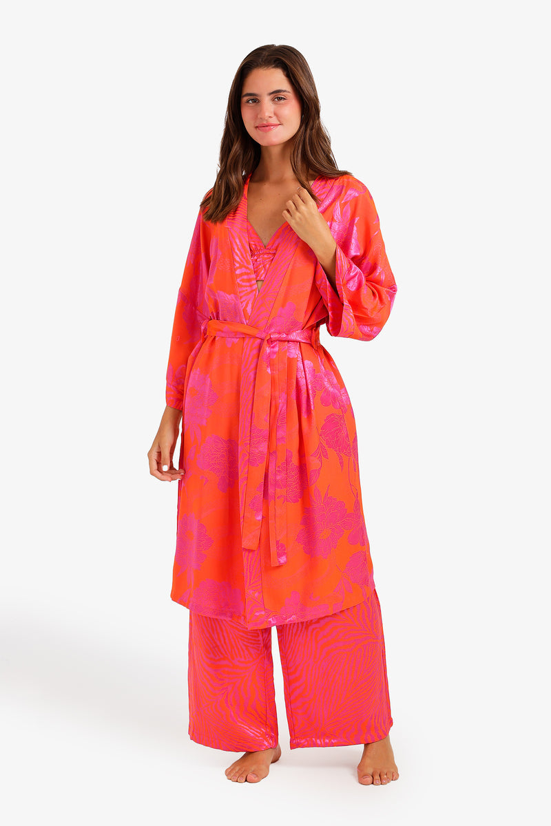 Tropical Printed 3-Piece Pajama Set – Multicolor
