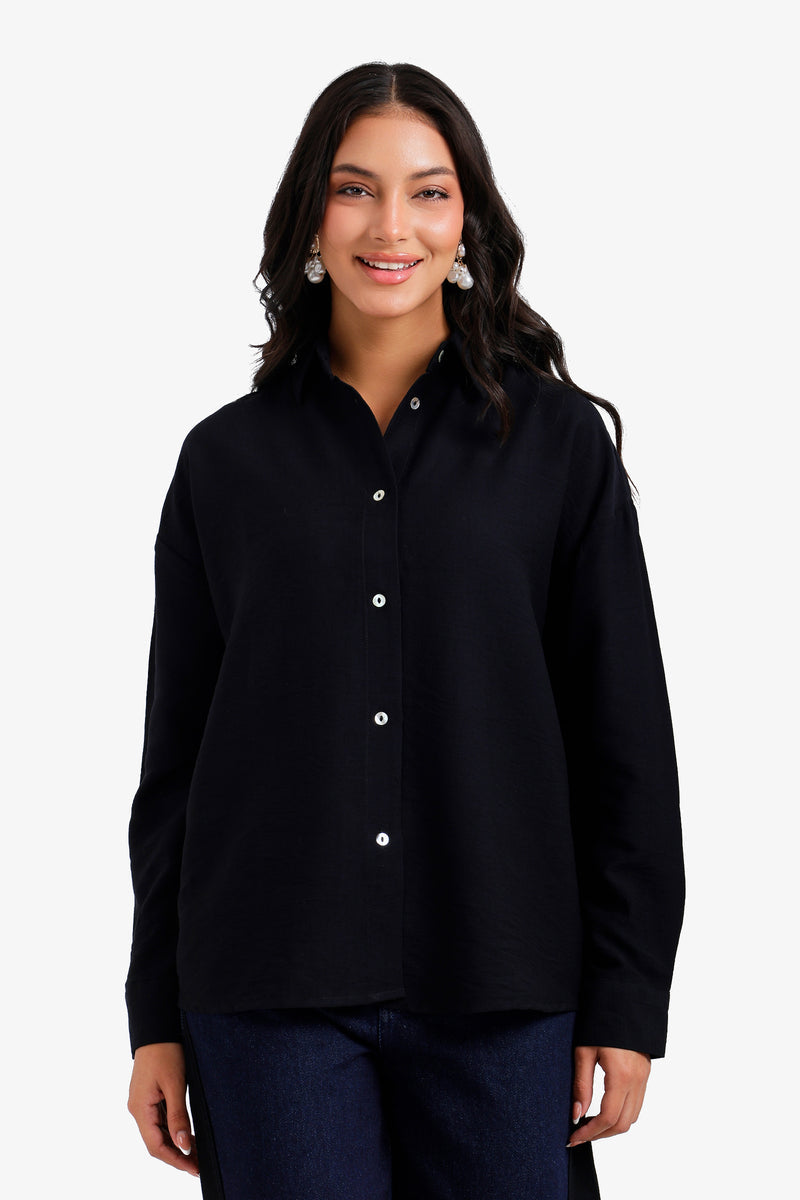 Solid Buttoned Beach Shirt – Black