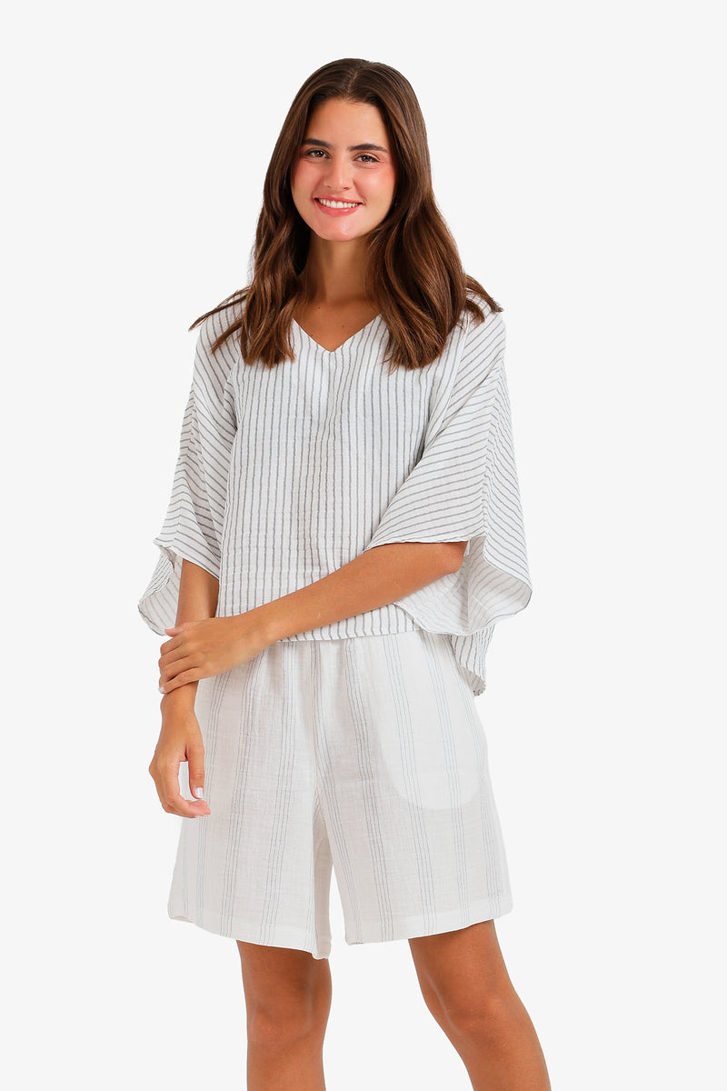 Pinstripe Boxy Pajama Set – Off White & Gray