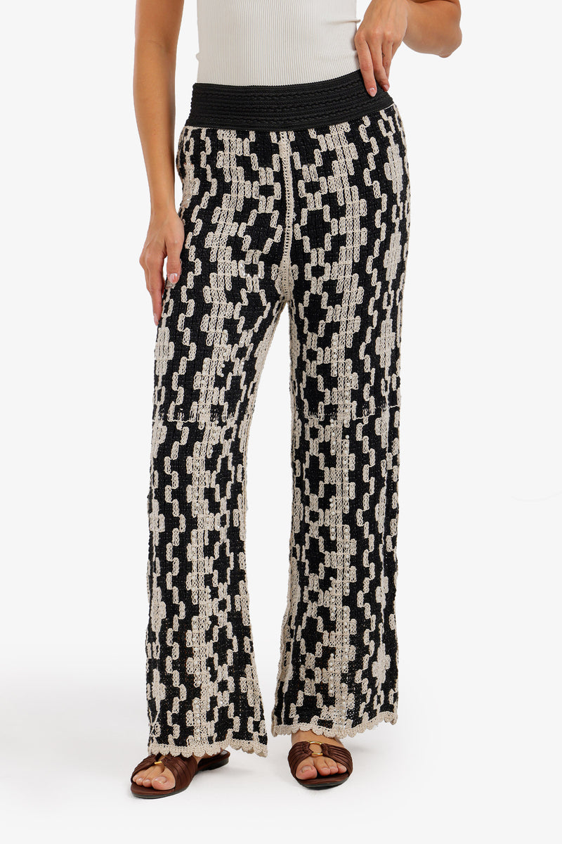 Geometric Crochet Beach Pants - Black & Off White