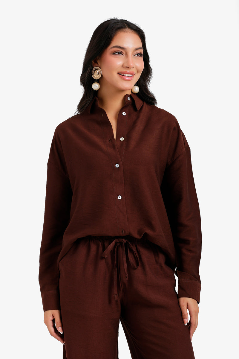 Solid Buttoned Beach Shirt – Dark Brown