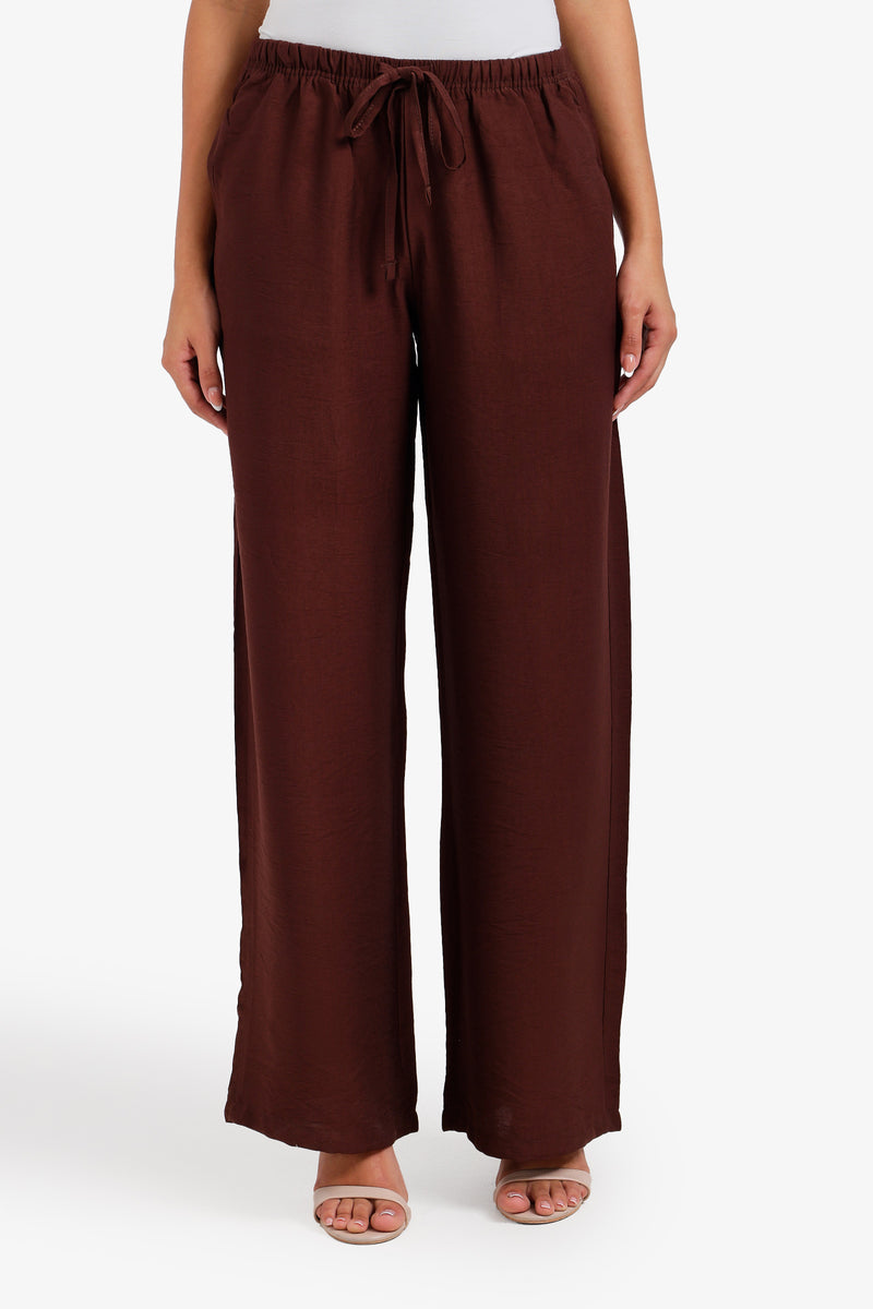 Solid High-Waist Beach Pants – Dark Brown