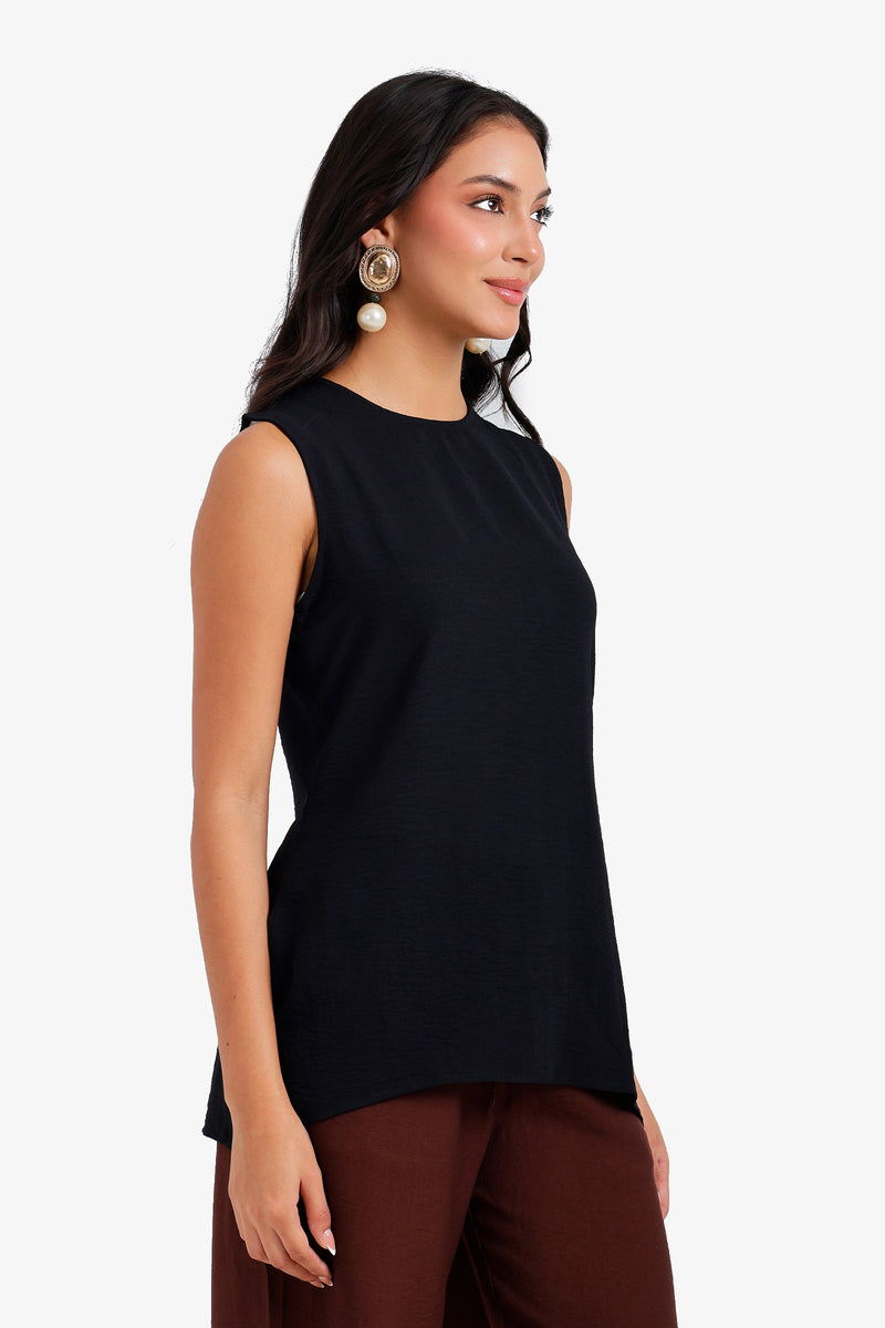 Textured Sleeveless Blouse – Black