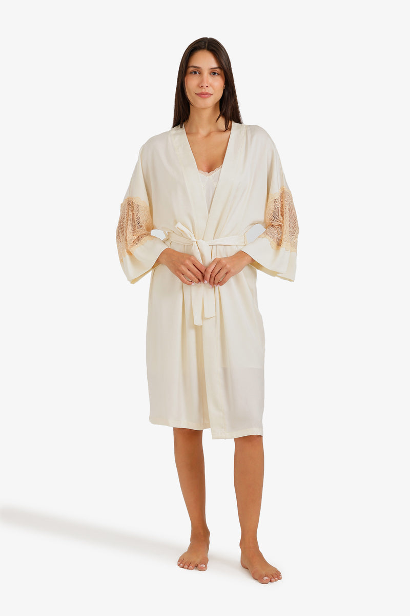Embroidered Nightgown Set – Light Beige