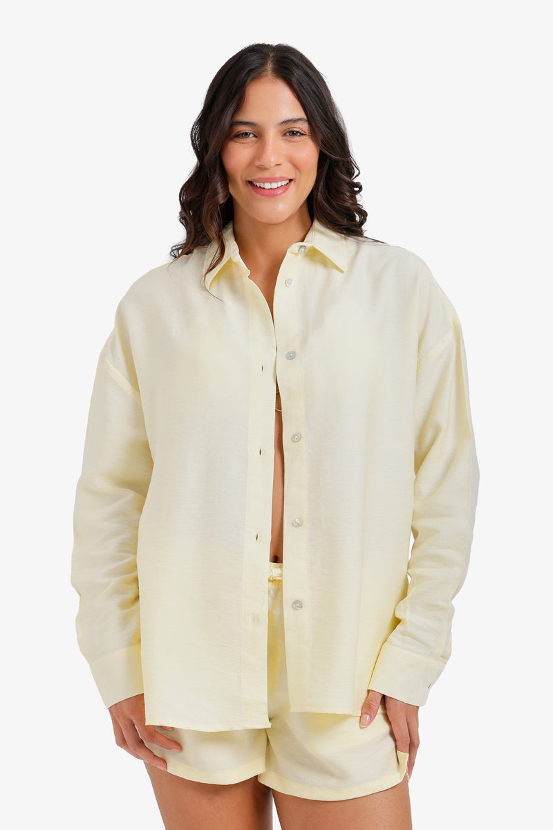 Solid Buttoned Beach Shirt – Light Yellow