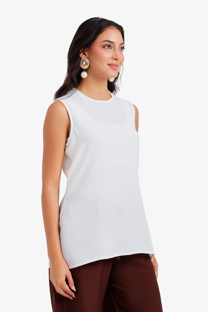 Textured Sleeveless Blouse – Off White