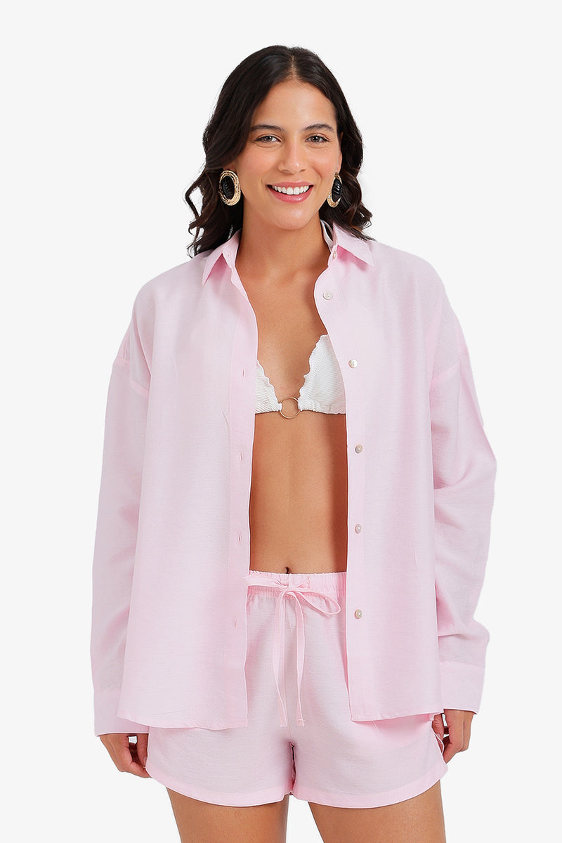 Solid Buttoned Beach Shirt – Rose