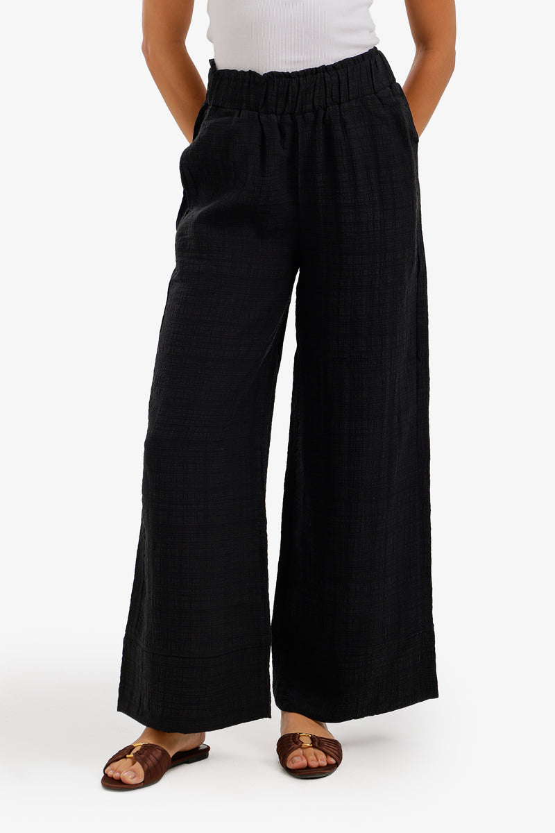 High Waist Wide Leg Lounge Pants - Black