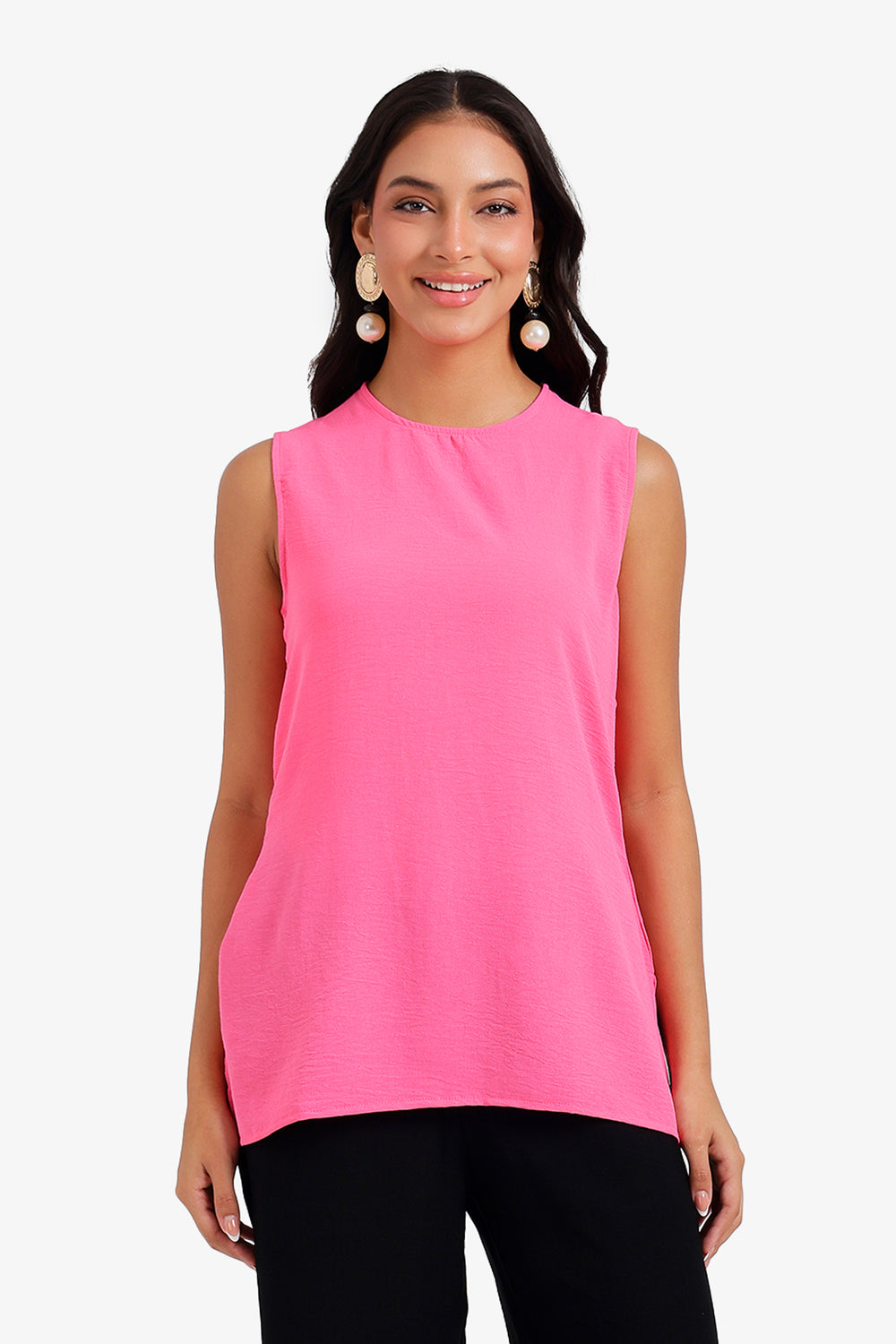 Keyhole Longline Sleeveless Blouse – Fuchsia