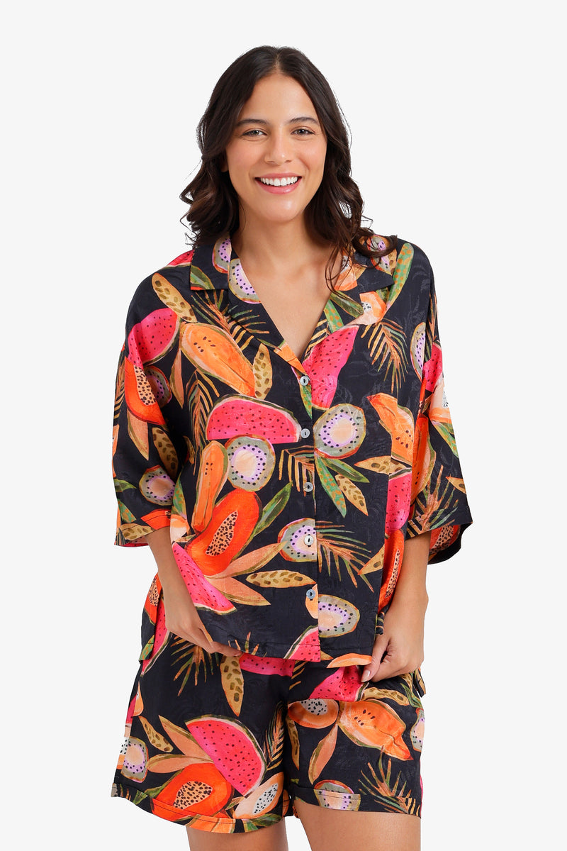 Tropical Fruit Print Pajama Set – Multicolor