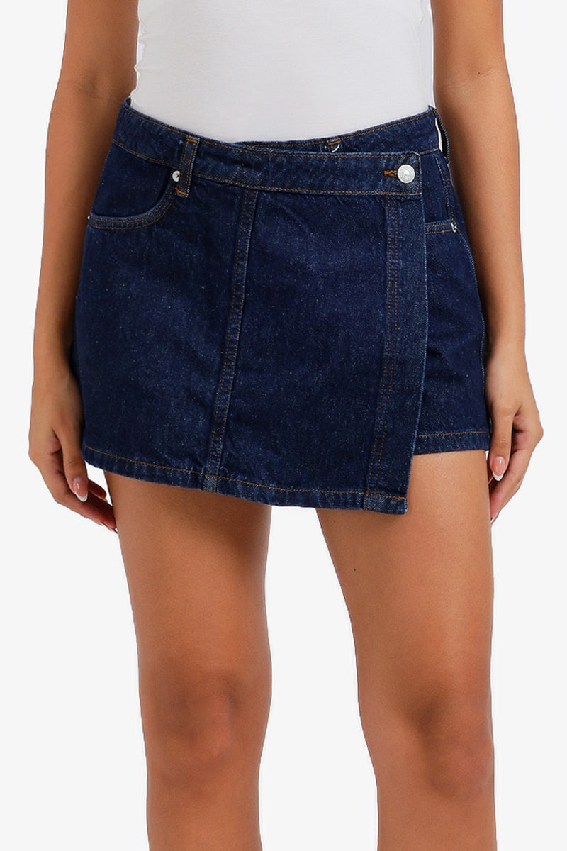 Wrap Style Denim Skorts – Navy