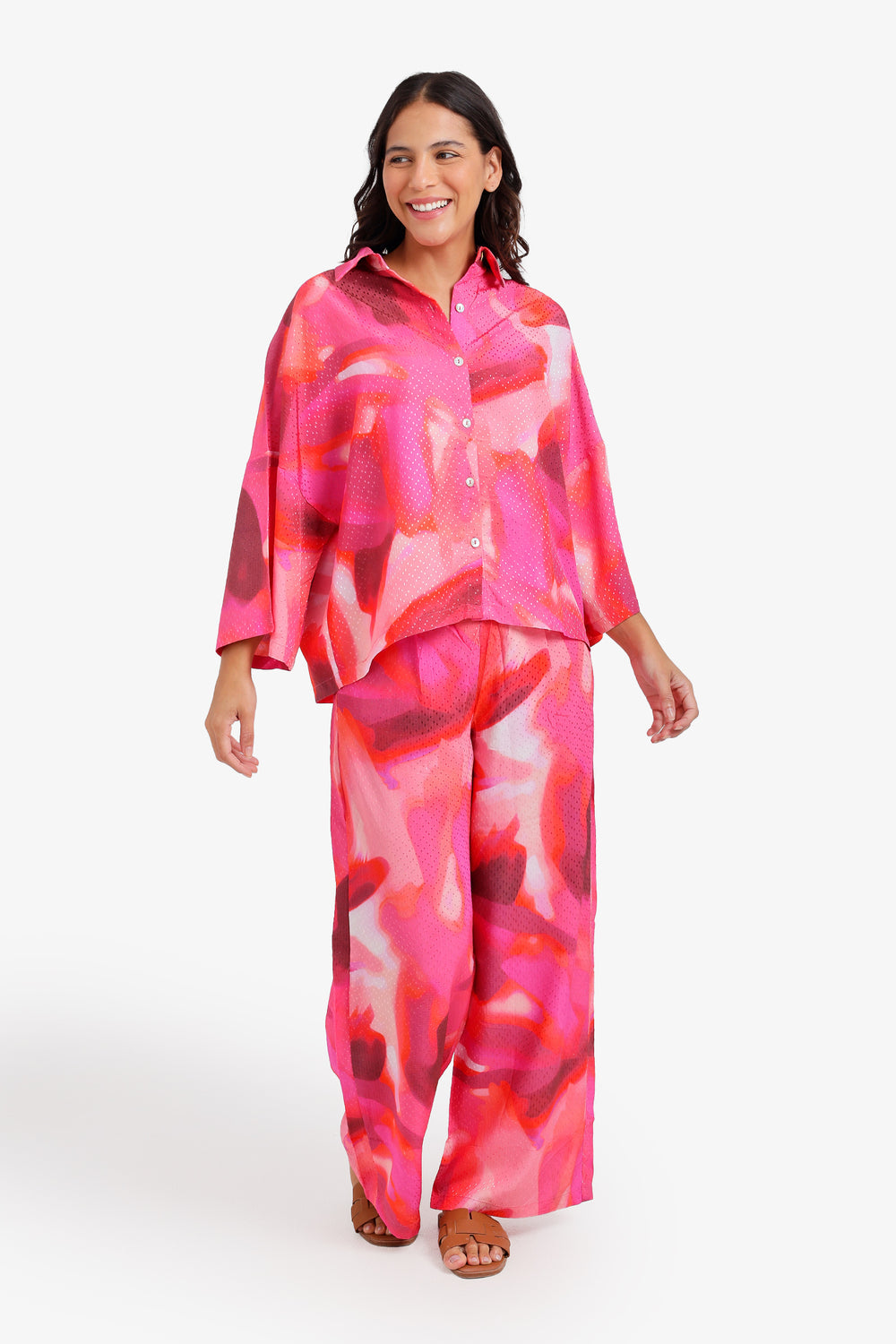 Watercolor Print Relaxed Pajama Set – Multicolor