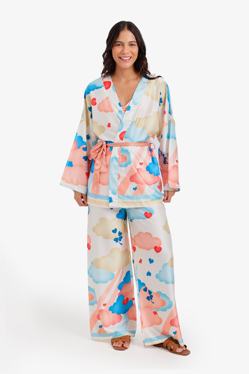 Cloud Print 3-Piece Pajama Set – Multicolor