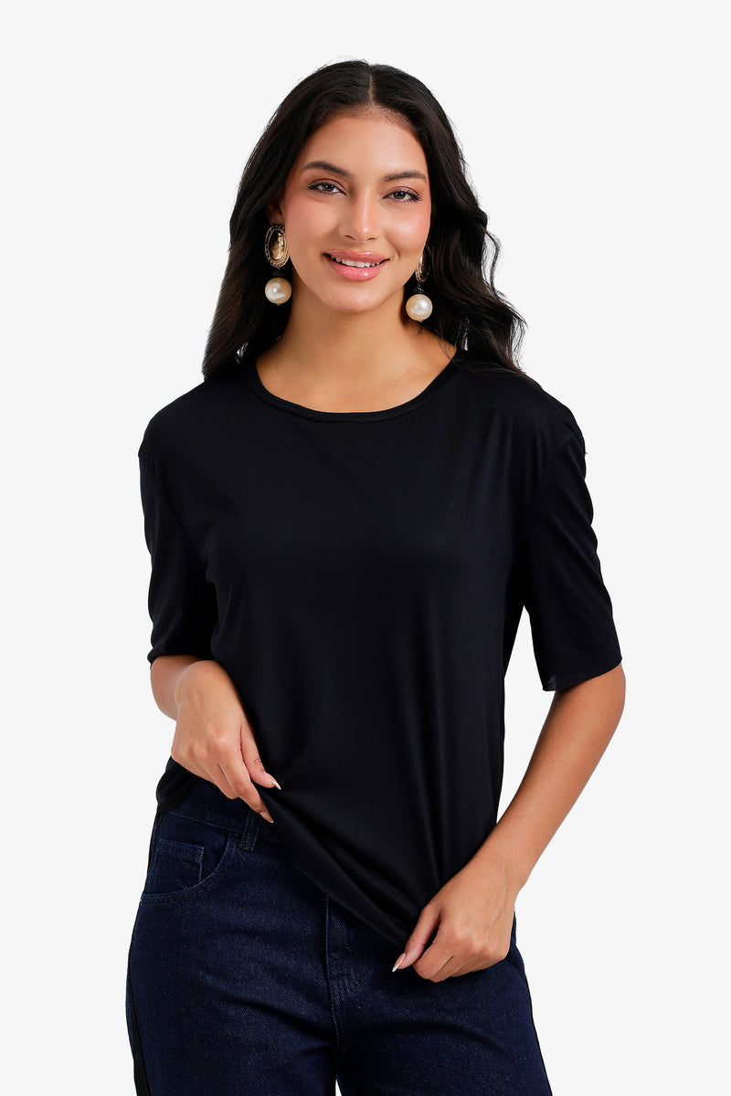 Solid High-Low T-Shirt – Black