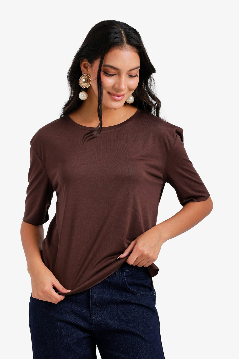 Solid High-Low T-Shirt – Dark Brown