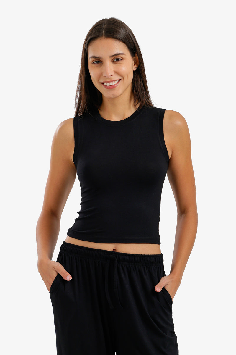 Essential Sleeveless Cropped Lounge Top - Black