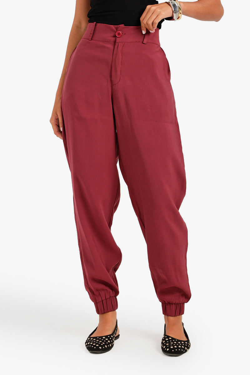 Plain Carrot Leg Lounge Pants – Light Burgundy