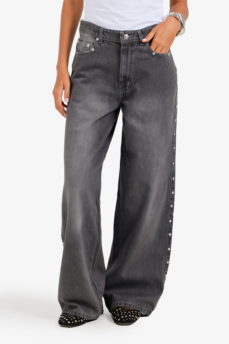 Side Studded Denim Pants – Dark Grey