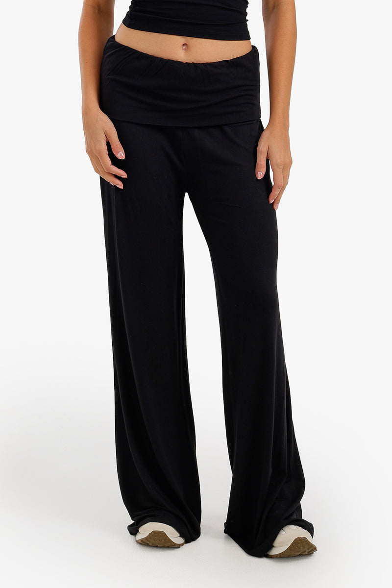 Fold-Over Lounge Pants - Black