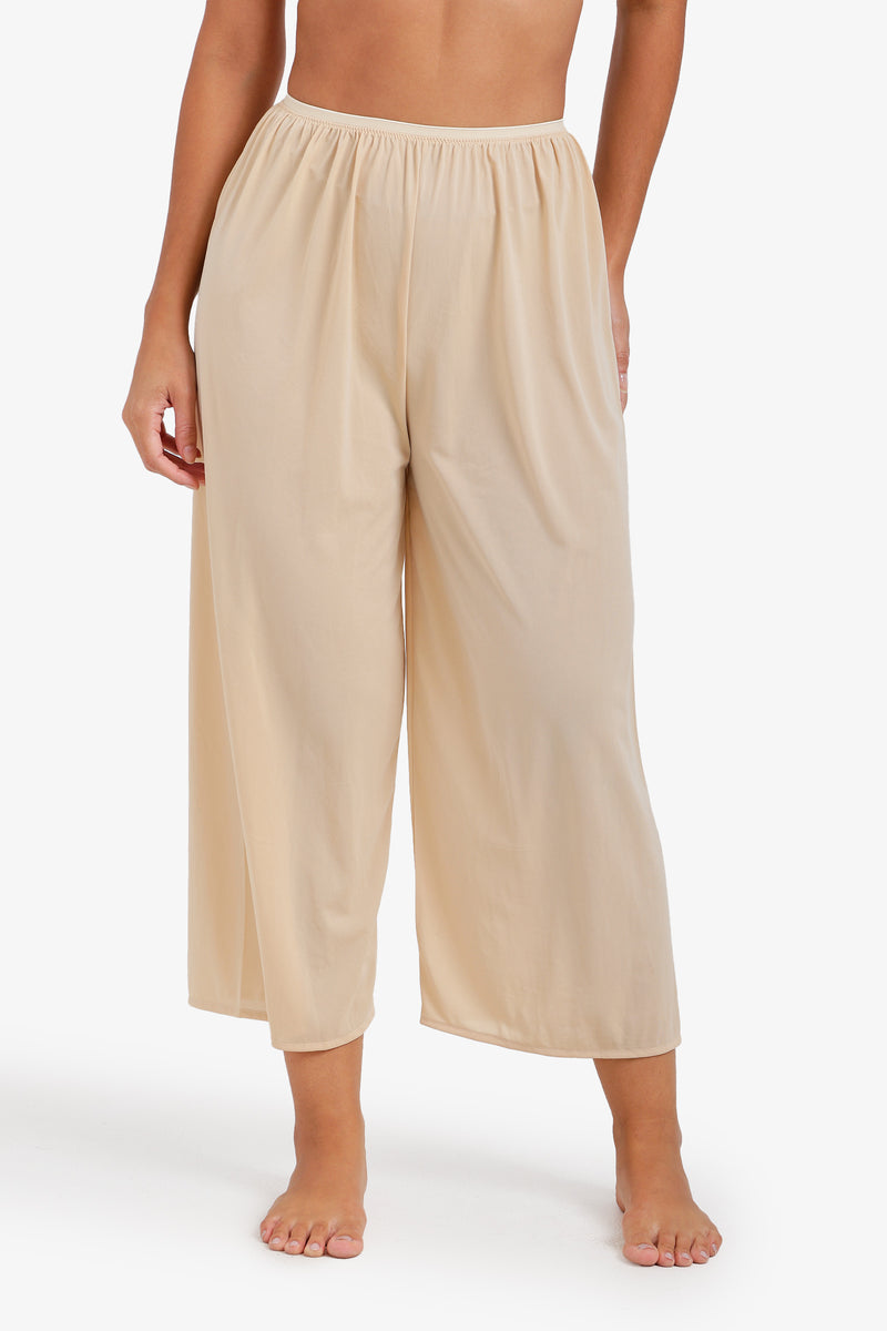 Wide-Leg Slip Pants - Beige