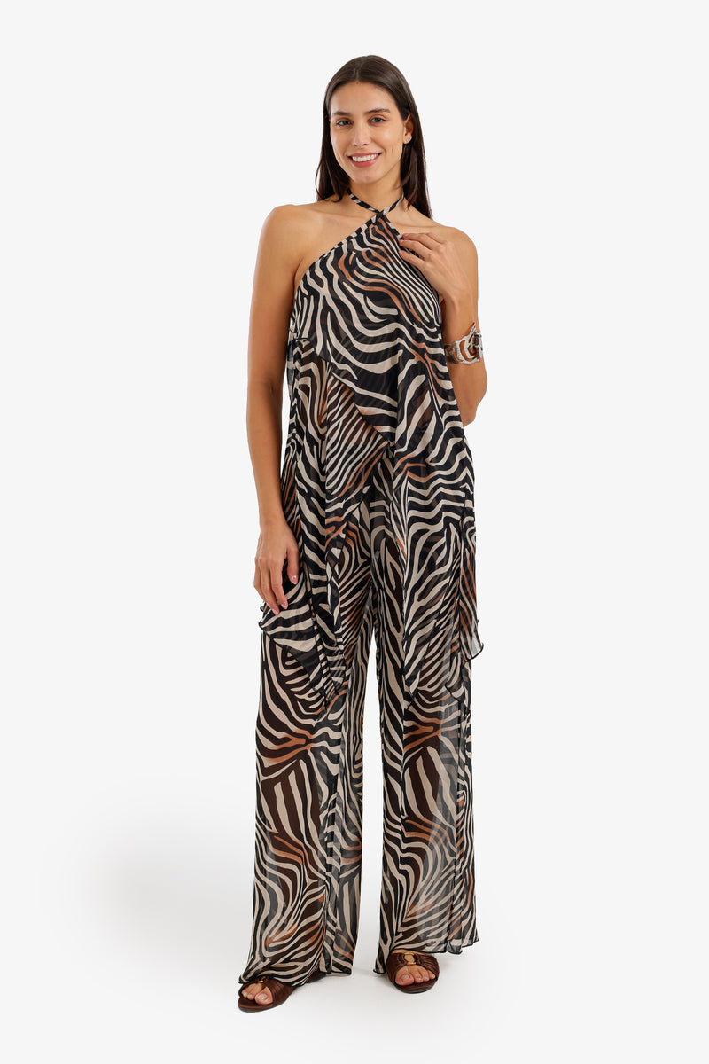 Zebra-Print Beach Set - Brown