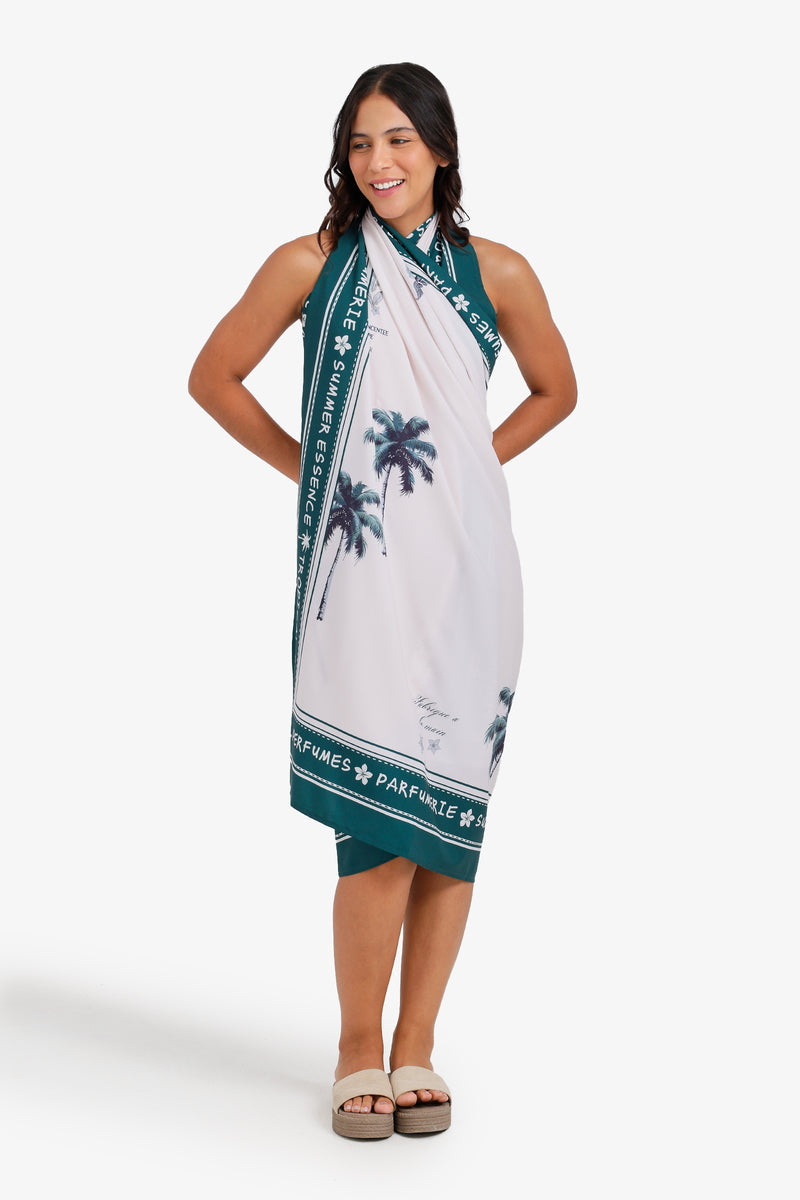 Tropical Print Beach Sarong - Teal Green