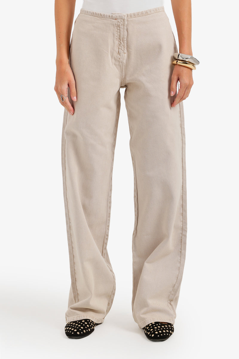 Hidden-Closure Wide Leg Denim Pants – Ivory