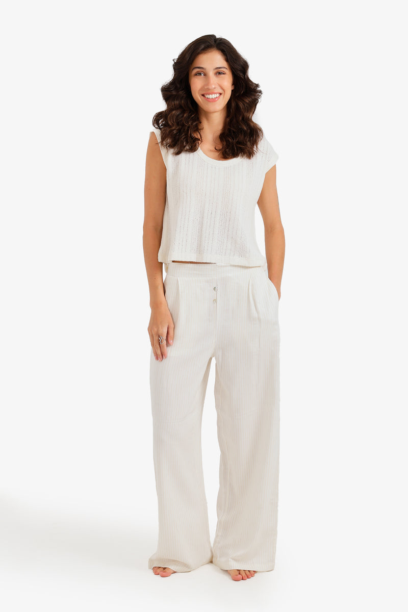 Cap-Sleeve Knit Pajama Set – Off White