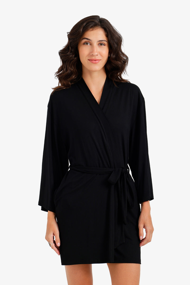 Solid Self-Tie Robe – Black