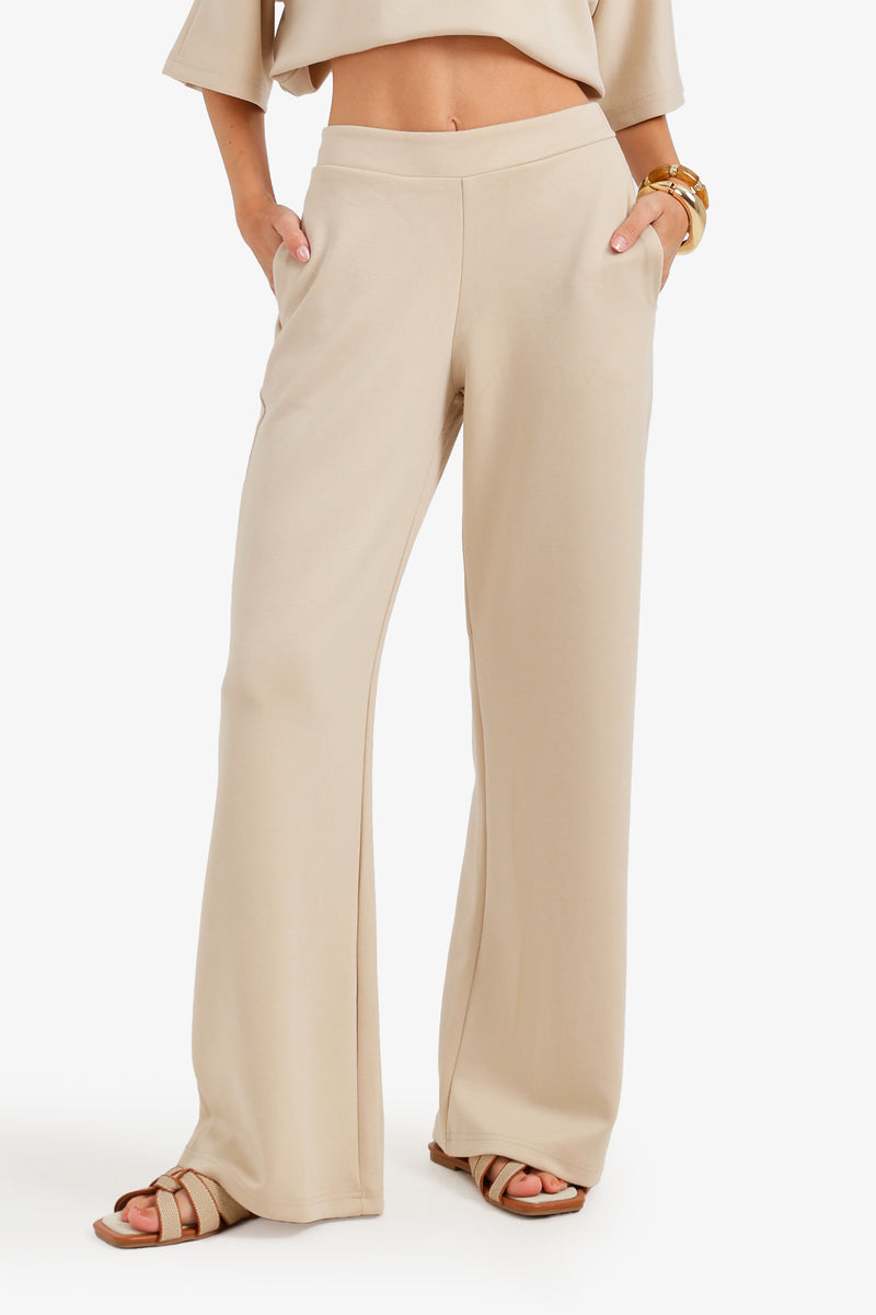 Smooth Wide-Leg Lounge Pants – Light Beige