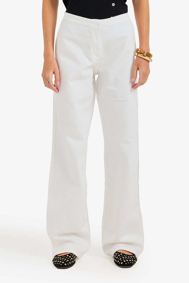 Hidden-Closure Wide Leg Denim Pants – Off White
