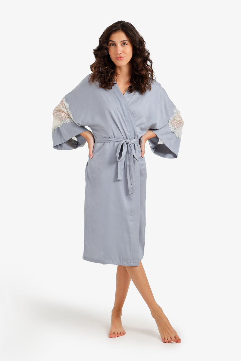 Embroidered Nightgown Set – Dusty Blue