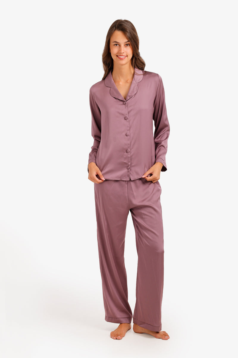 Satin Button-Down Pyjama - Mauve
