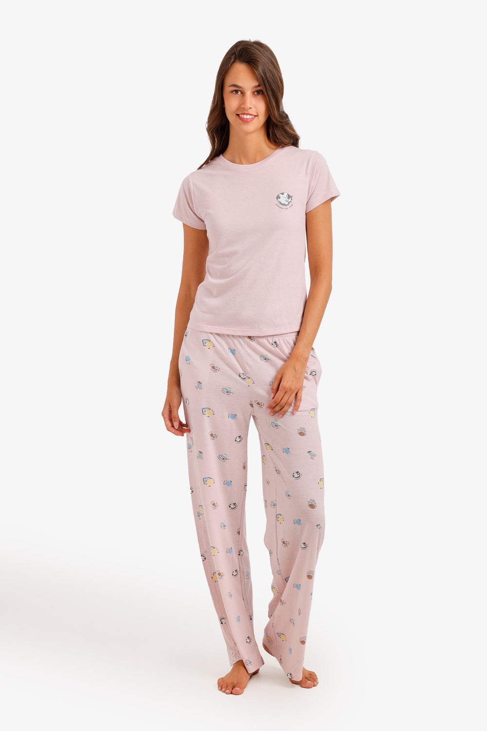 Graphic Print Comfy Pajama Set – Light Pink