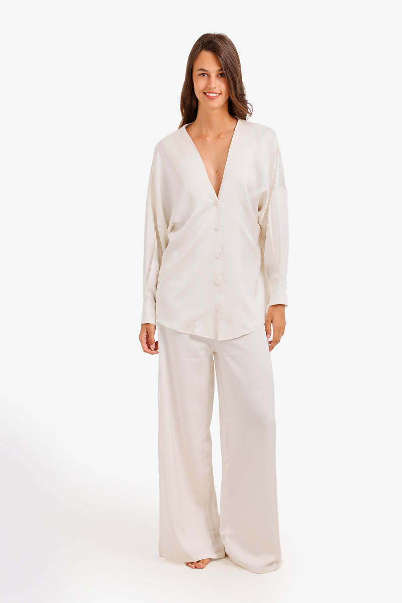 Lace Back Pajama Set – Off White