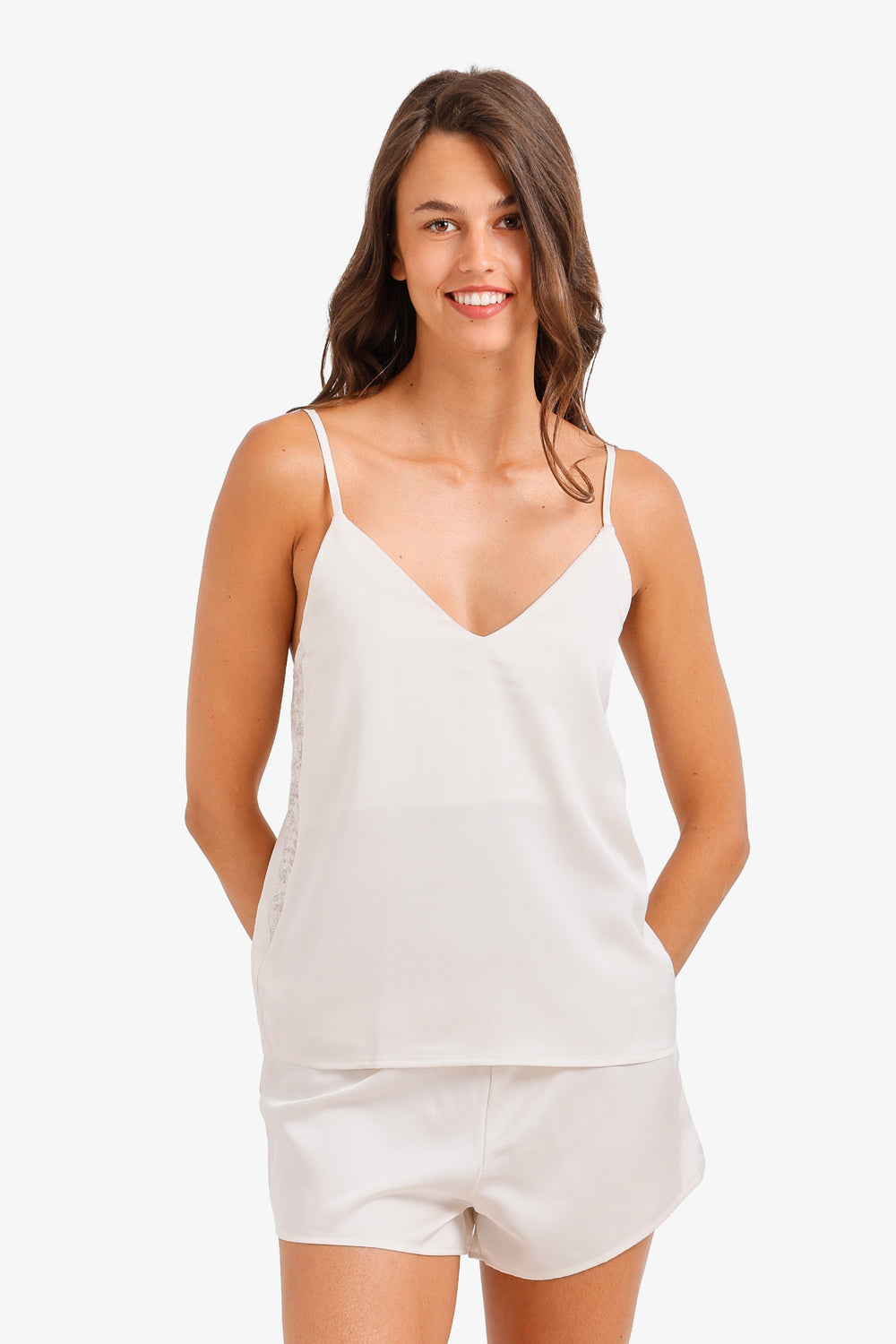 Solid Sheer Side Pajama Set – Off White
