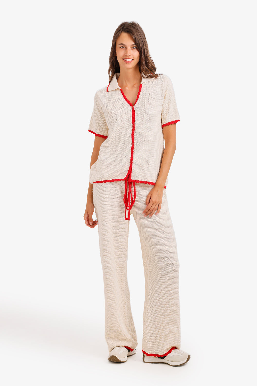 Contrast Trim Crochet Beach Set - Off White