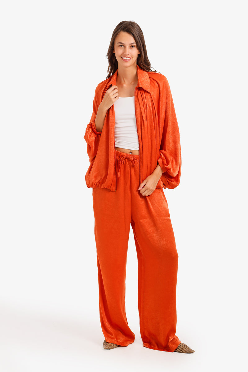 Ruched Shimmer Lounge Set - Orange