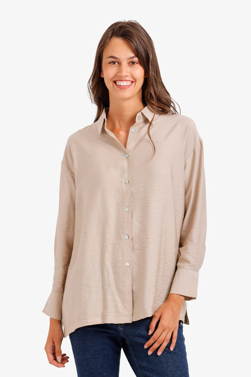 Relaxed Crinkle Shirt - Beige