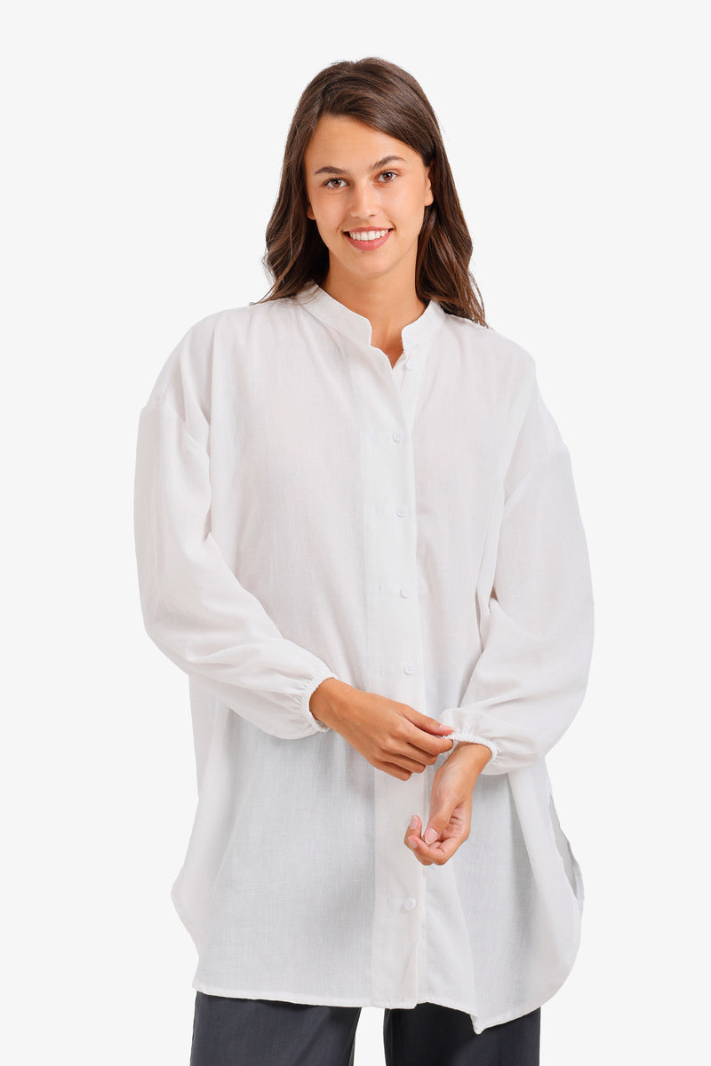 Mandarin Collar Tunic Shirt - White
