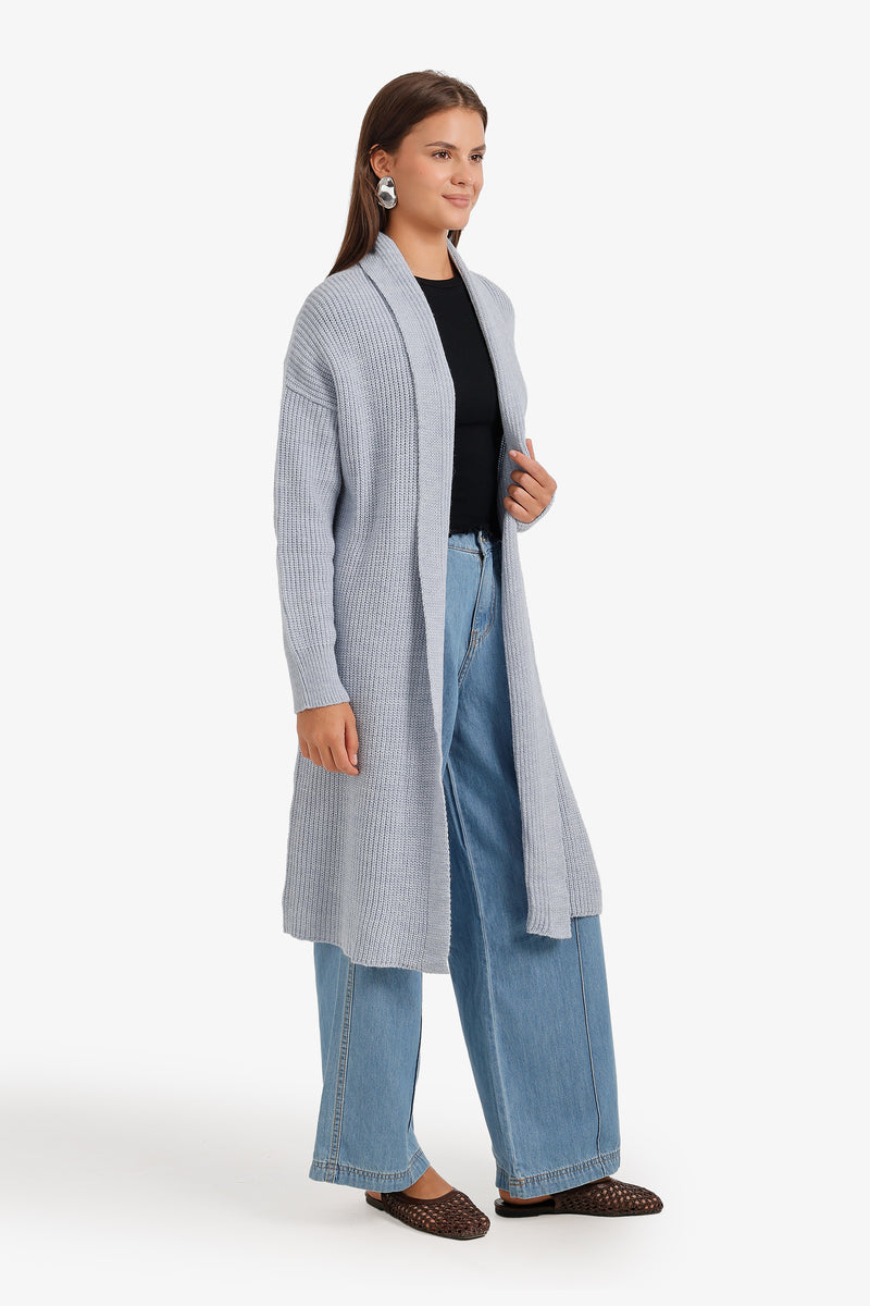 Ribbed Longline Cardigan – Light Blue