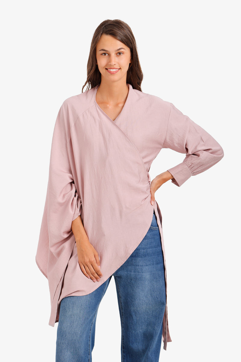 Asymmetrical Side Tie Blouse – Dusty Pink