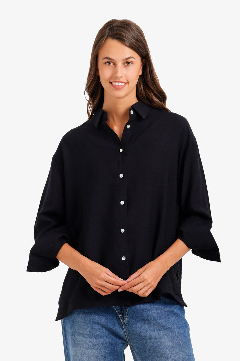 Relaxed Crinkle Shirt - Black