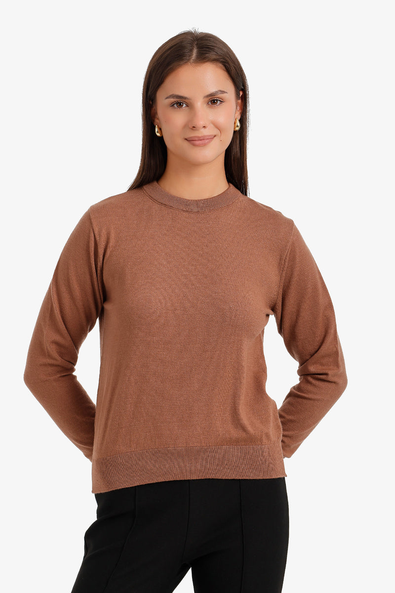 Plain Crew Neck Pullover – Camel